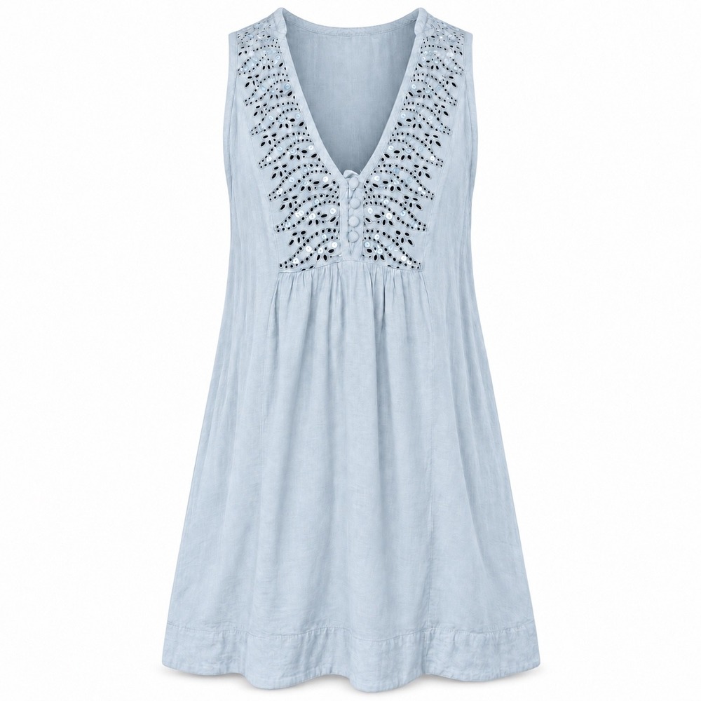 Free People Tunic XS Blue Eyelet Sequin Y2K Boho Fairycore Whimsigoth Festival